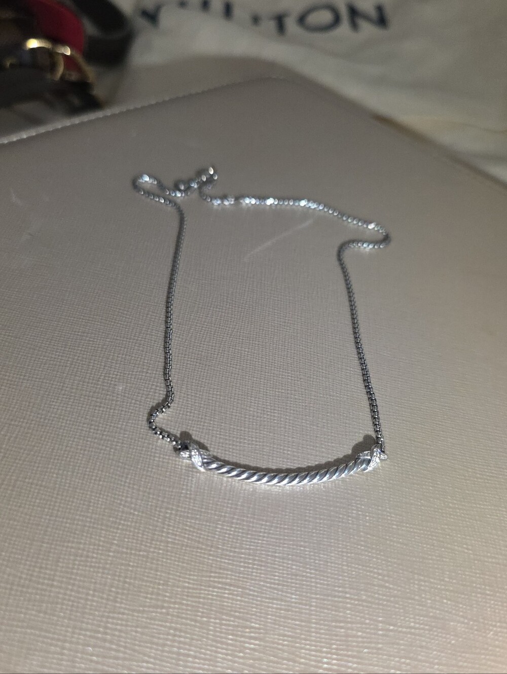 Like NEW. David Yurman Silver XBar Necklace Bar Necklace With Pave Diamonds
